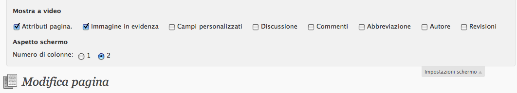 Impostazioni schermo - campi non visualizzati
