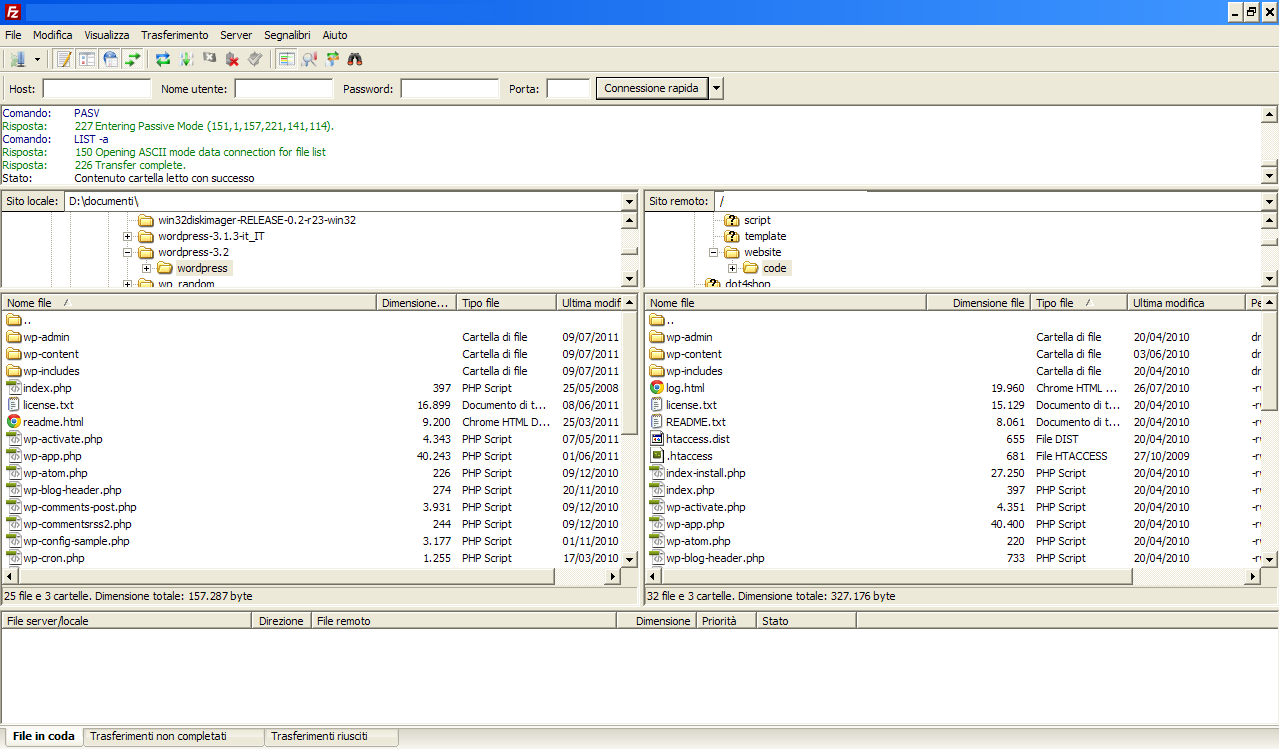 Filezilla struttura file directory wordpress