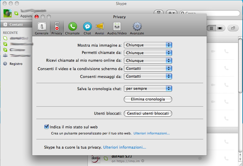 skype cancellare cronologia