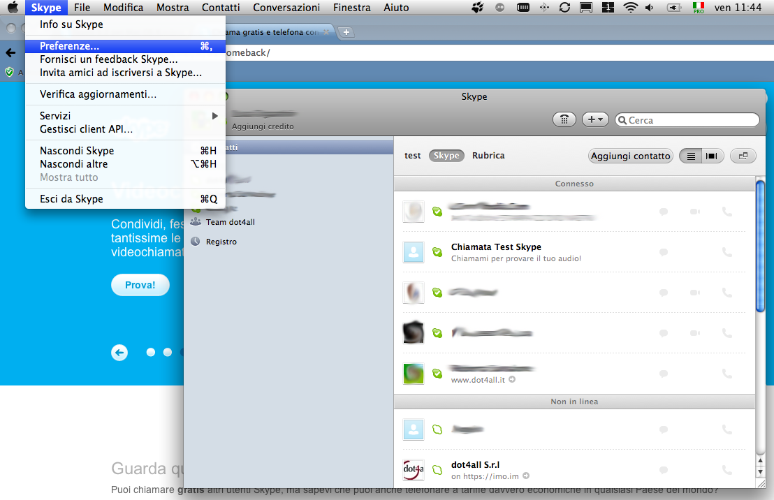 skype menu preferenze