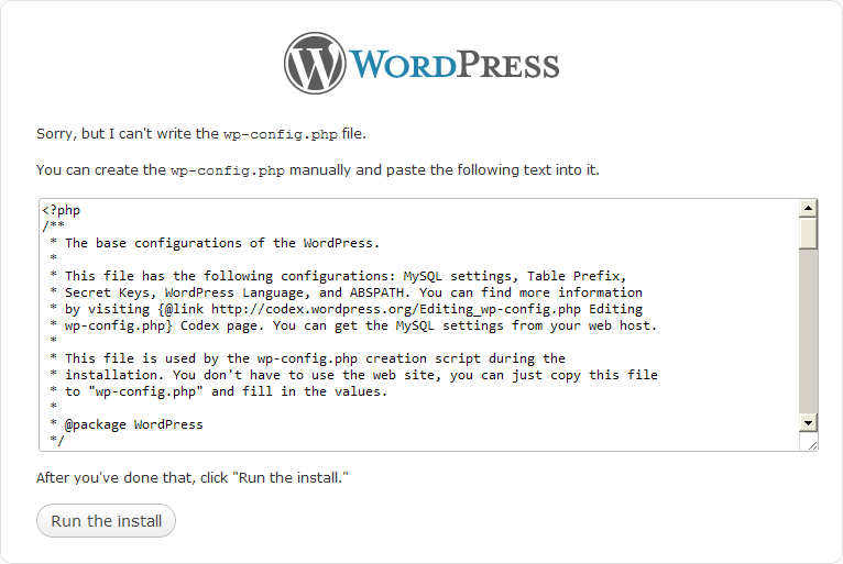 wordpress errore scrittura wpconfig