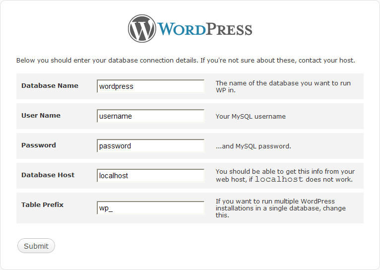 wordpress inserimento paramentri db
