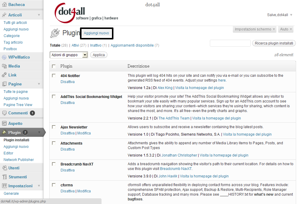 wp aggiungere un plugin
