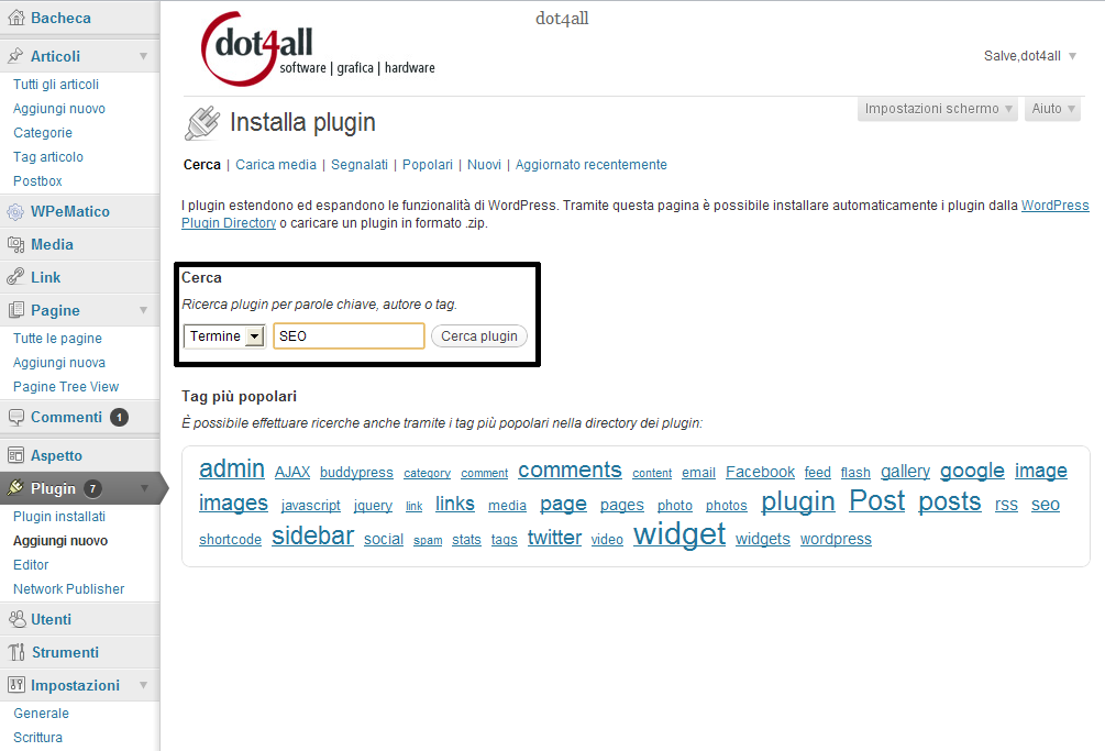 wp cercare un plugin