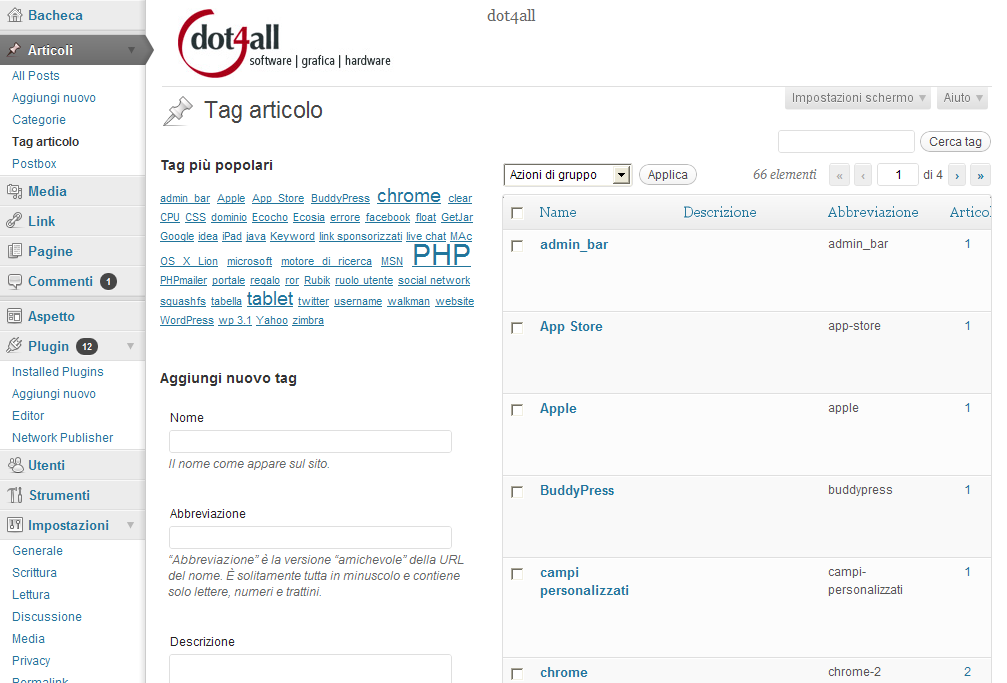 Eliminare tag Wordpress