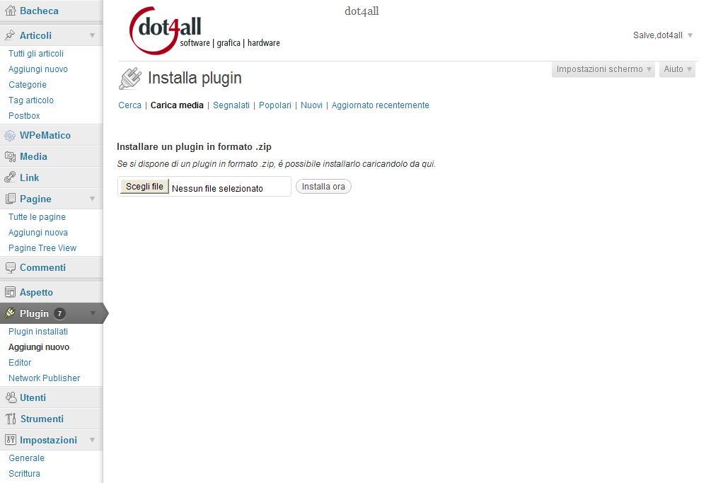 wp installazione manuale plugin carica media form
