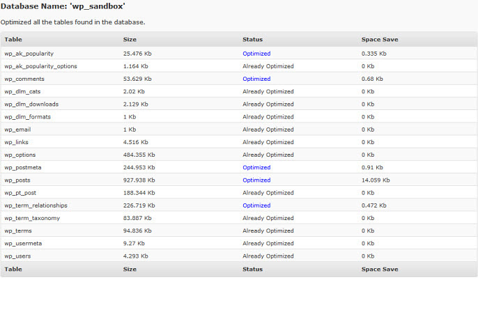 Ottimizzare le tabelle con wp-optimize