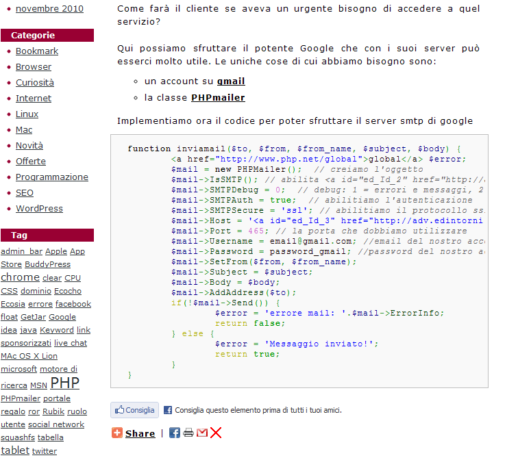 WP-syntax code highlighter in azione