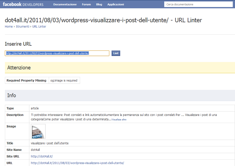 facebook risultato opengraph