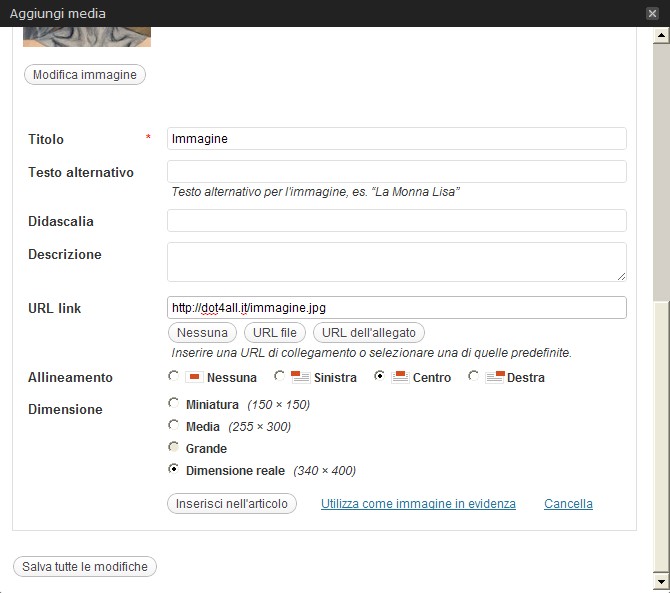 wordpress inserire l'immagine nel post