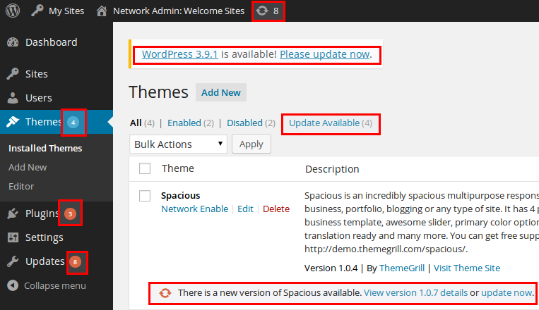 Aggiornamenti wordpress