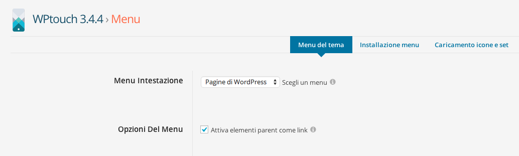 wpTouch impostazioni menu