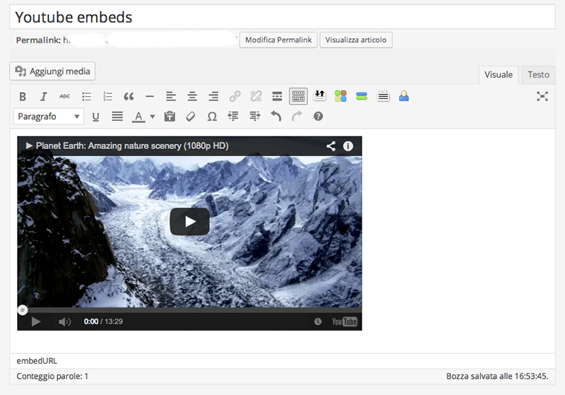 Wordpress 4 - Embed Youtube Video