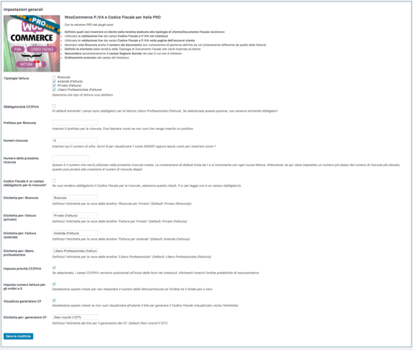WooCommerce P.IVA e Codice Fiscale per Italia PRO | Settings amministrazione
