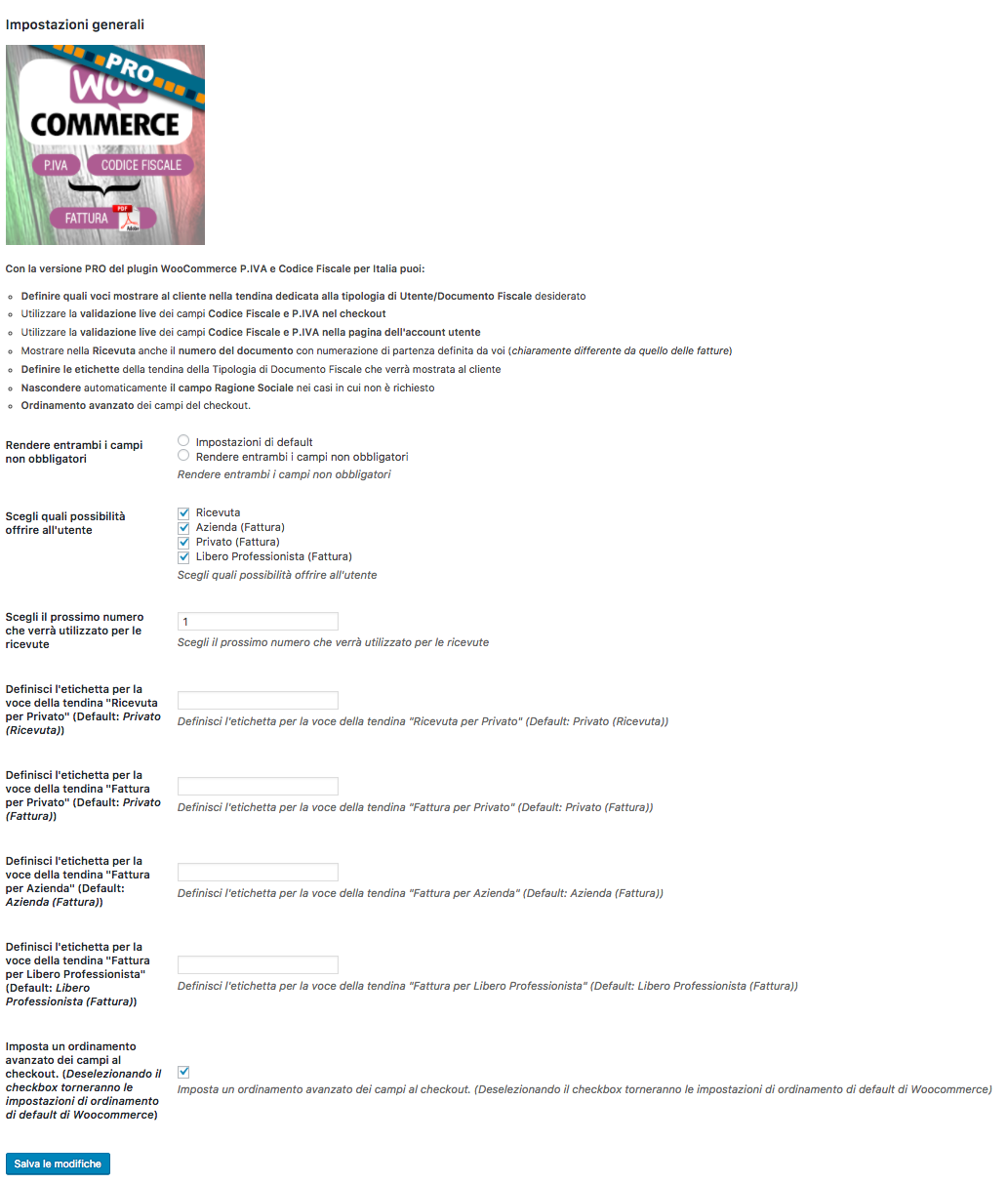 WooCommerce P.IVA e Codice Fiscale per Italia PRO | Opzioni di amministrazione
